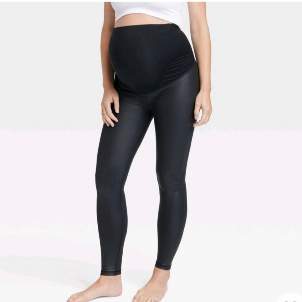 High Gloss Maternity Leggings Black Ingrid & Isabel Size: L NWT
